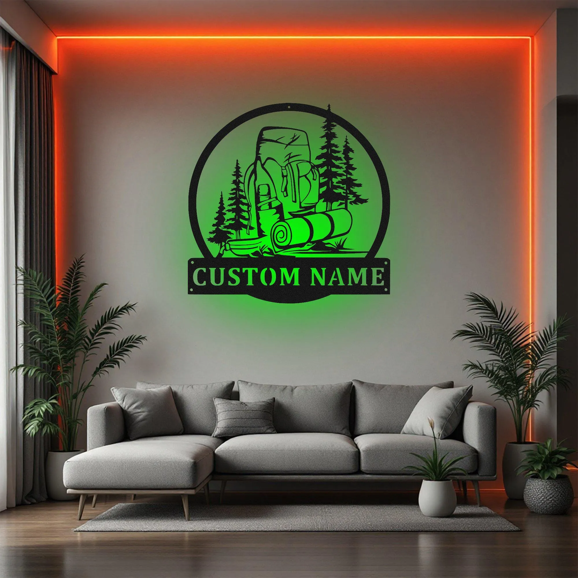 Custom Hiking Backpack Metal Wall Art With Led Light, Personalized Hiker Name Sign Decoration For Room, Hiking Metal Led Decor,Custom Hiking
