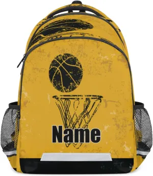 Custom Name Vintage Basketball Frame Backpack for Women Men Casual Personalized Daypack Bag Shoulder Bag Rucksack for Travel Hiking Work