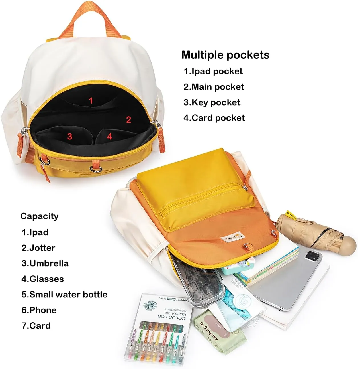 Cute 10 inch mini pack bag backpack for grils children and adult (Multicolor-Orange)