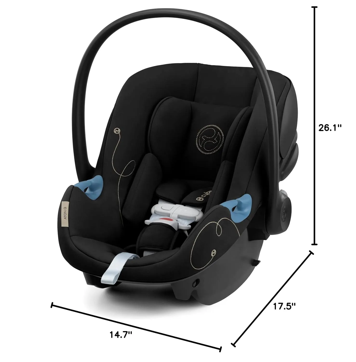 Cybex Aton G Infant Car Seat with Linear Side-Impact Protection, 11-Position Adjustable Headrest, in-Shell Ventilation, Easy-in Buckle and Secure Safelock Base, Moon Black with Sensor Safe