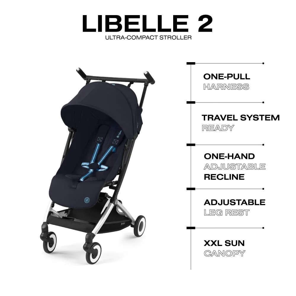 Cybex Libelle 2 Travel pockit Baby Stroller - Lightweight Carry-On Travel Stroller for Airplane with One-Hand Recline, Compatible with CYBEX Car Seats, Dark Blue