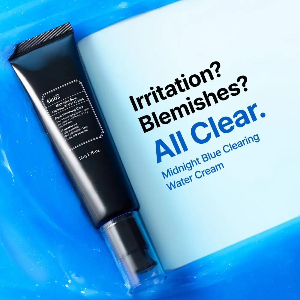 DearKlairs Midnight Blue Clearing Water Gel Cream 1.76 Ounce, Improve Dullness, Pigmentation, Red Spot, Bumps, No irritation, For Oily Skin