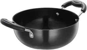 Deep Kadhai | Hard Anodized Non-Stick Induction Base Kadai | Aluminium Frying Pan with Bakelite Handle | Cookware for Indian Cooking | 1 Liter | Black