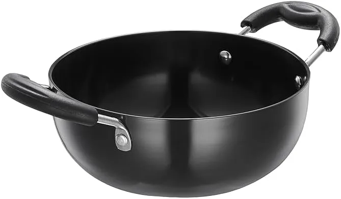 Deep Kadhai | Hard Anodized Non-Stick Induction Base Kadai | Aluminium Frying Pan with Bakelite Handle | Cookware for Indian Cooking | 1 Liter | Black