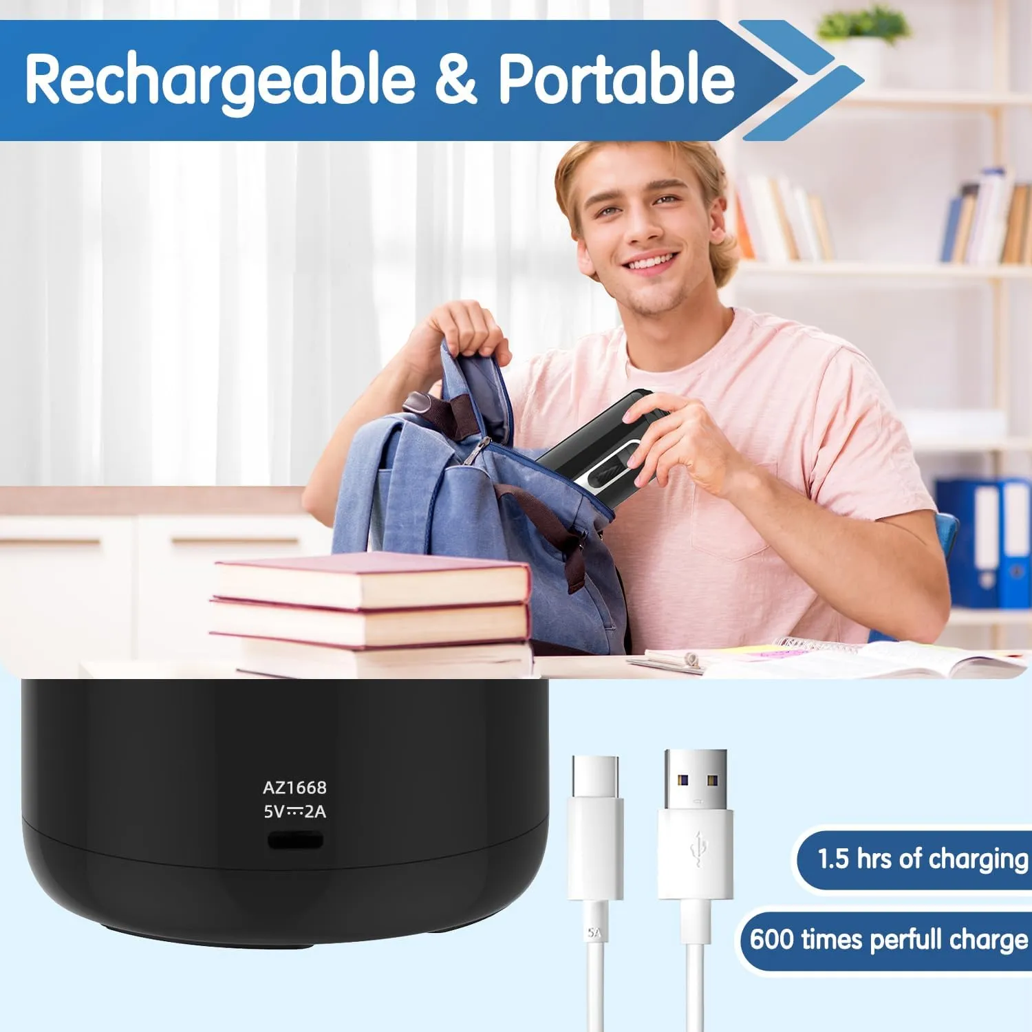 Deli Electric Pencil Sharpener, Fully Automatic Pencil Sharpener, Auto in & Out, Rechargeable Hands-Free Pencil Sharpener for 6.9-12mm, Home, Classroom, Battery Operated, Black