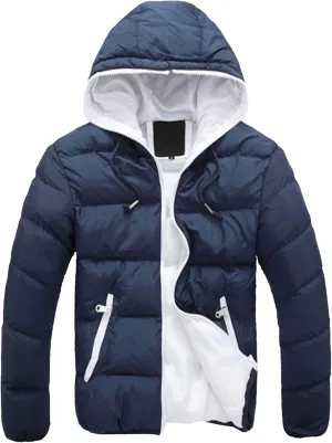 DGKaxiyaHM Men's Windproof Insulated Puffer Jacket Warm Thicken Puffy Ski Coat Water Repellent Cotton Coat With Hood (Large,Navy Blue 2)