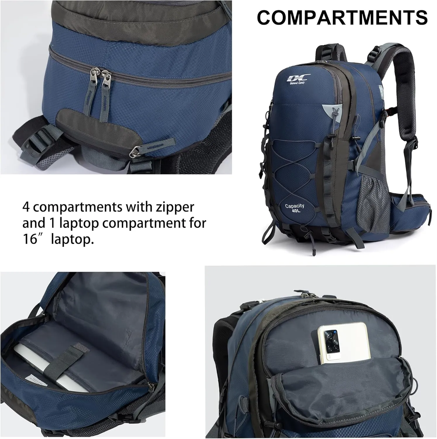 Diamond Candy Waterproof Hiking Backpack for Men and Women, Lightweight Day Pack for Travel Camping