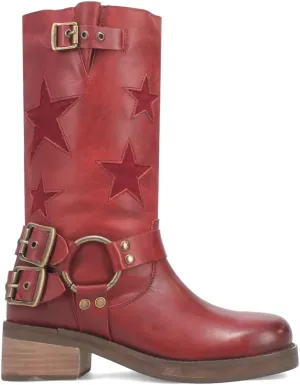 Dingo Women's Blacklist Tooled Inlay Round Toe Pull on Motorcycl Fashion Boot