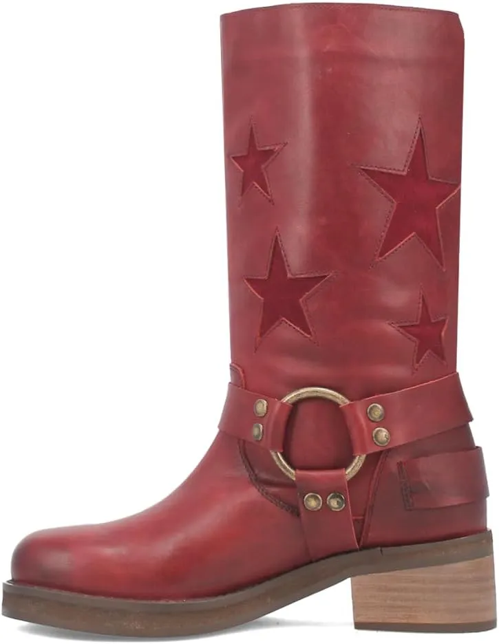 Dingo Women's Blacklist Tooled Inlay Round Toe Pull on Motorcycl Fashion Boot