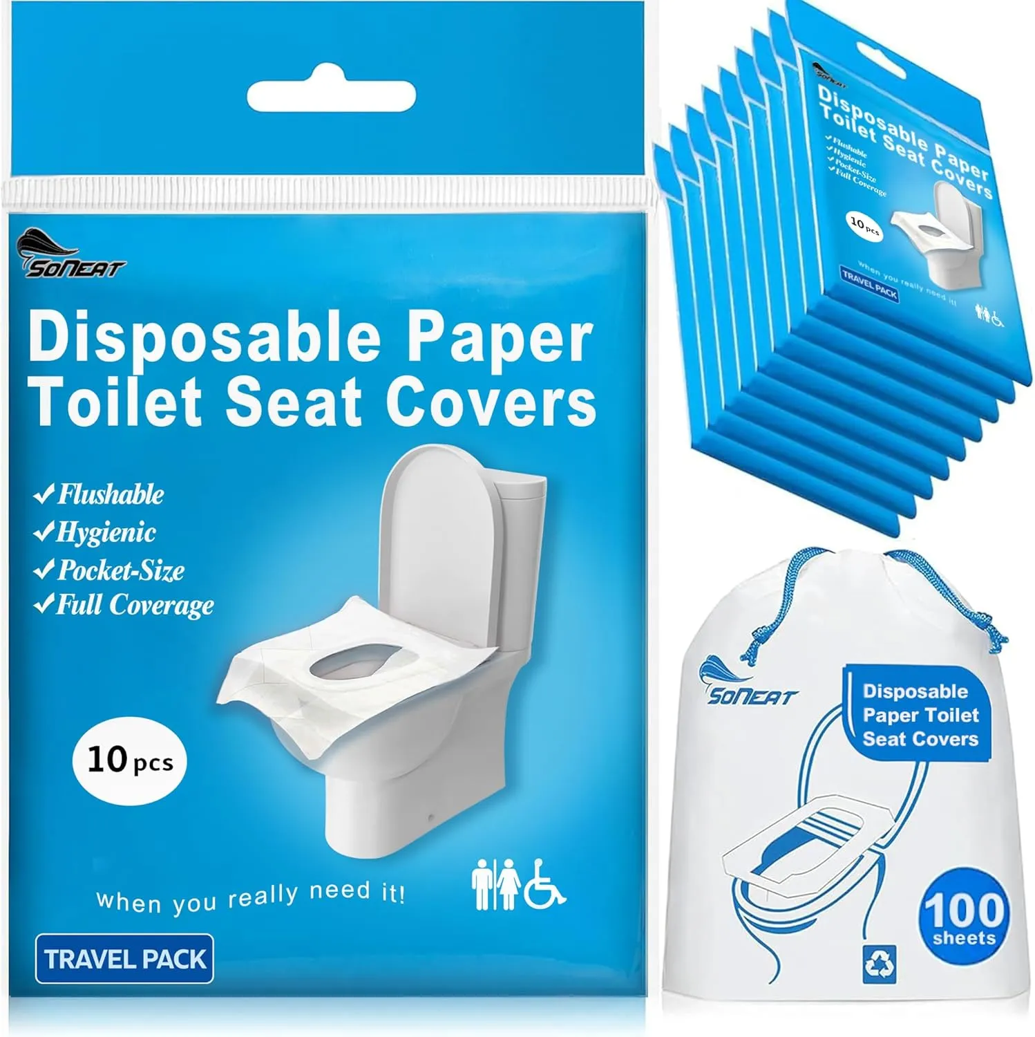 Disposable Toilet Seat Cover - 100 Count Large Flushable Paper Toilet Seat Covers for Travel, Kids Potty Training & Public Restrooms, Premium Paper Toilet Seat Liners, 10 Pack