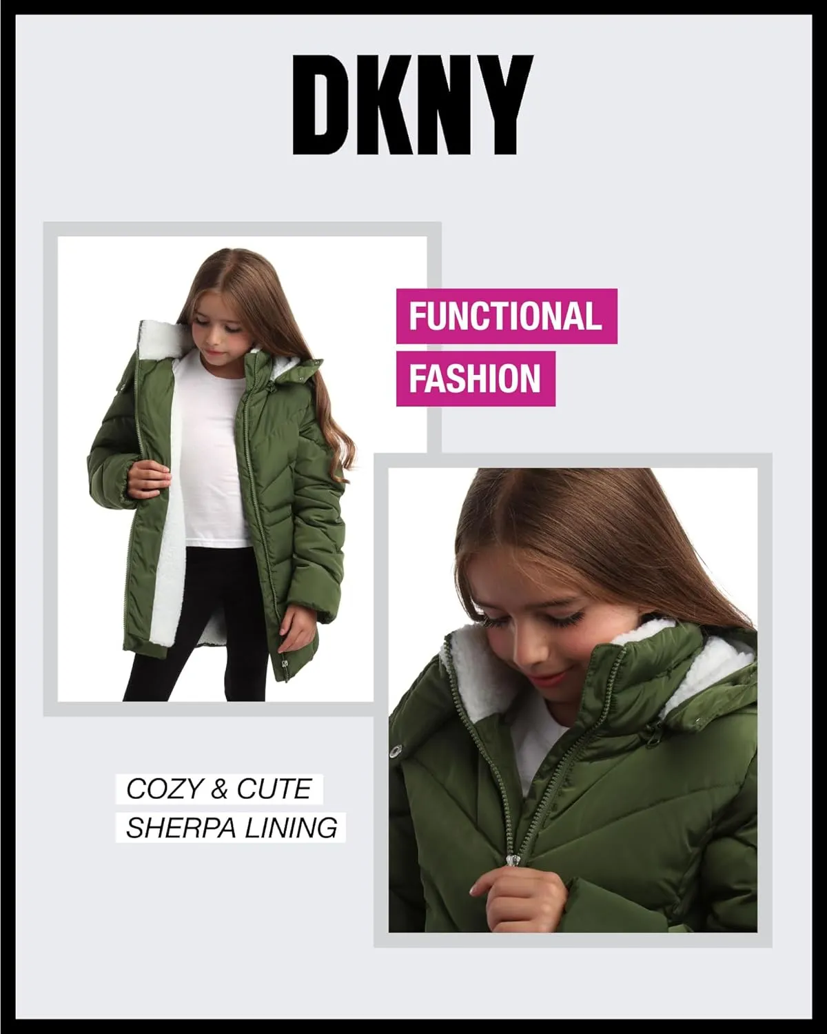 DKNY Girls’ Winter Coat – Heavyweight Anorak Puffer Coat with Cinched Waist – Sherpa Lined Insulated Jacket for Girls (4-16)