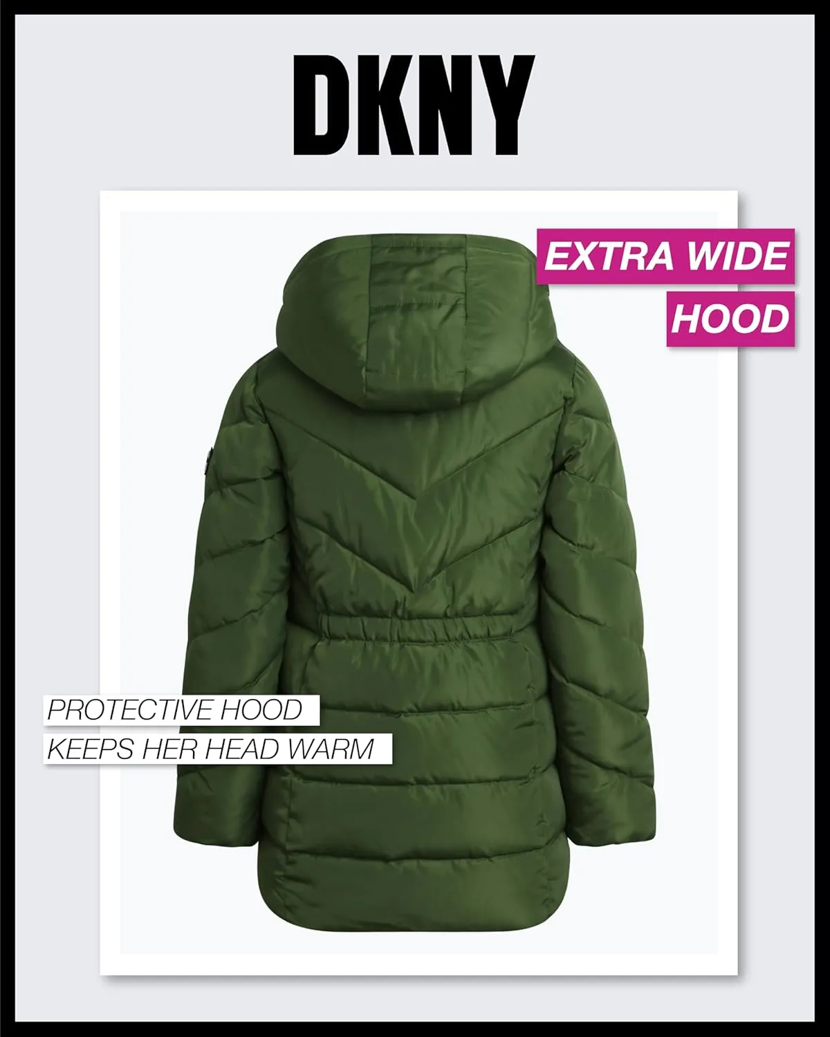 DKNY Girls’ Winter Coat – Heavyweight Anorak Puffer Coat with Cinched Waist – Sherpa Lined Insulated Jacket for Girls (4-16)