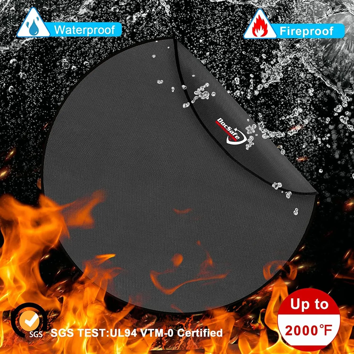 DocSafe 60 x 60 inches Round Under Grill Mat,Large 4 Layers Fire Pit Mat,Fireproof Mat Heat Insulated Protector for Deck,Patio,Grass,Smoker,BBQ,Reusable Oil-Proof and Waterproof Indoor Fireplace Pad