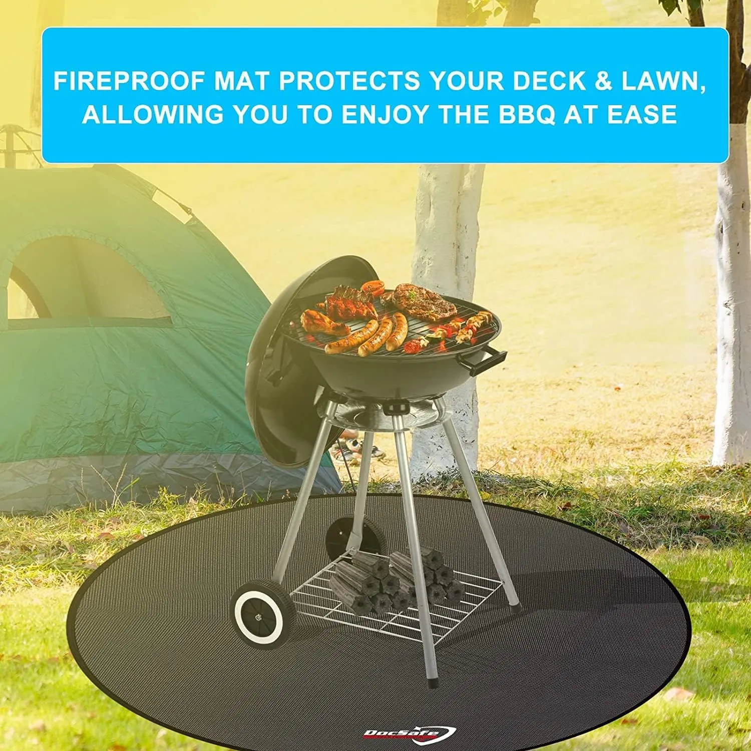 DocSafe 60 x 60 inches Round Under Grill Mat,Large 4 Layers Fire Pit Mat,Fireproof Mat Heat Insulated Protector for Deck,Patio,Grass,Smoker,BBQ,Reusable Oil-Proof and Waterproof Indoor Fireplace Pad