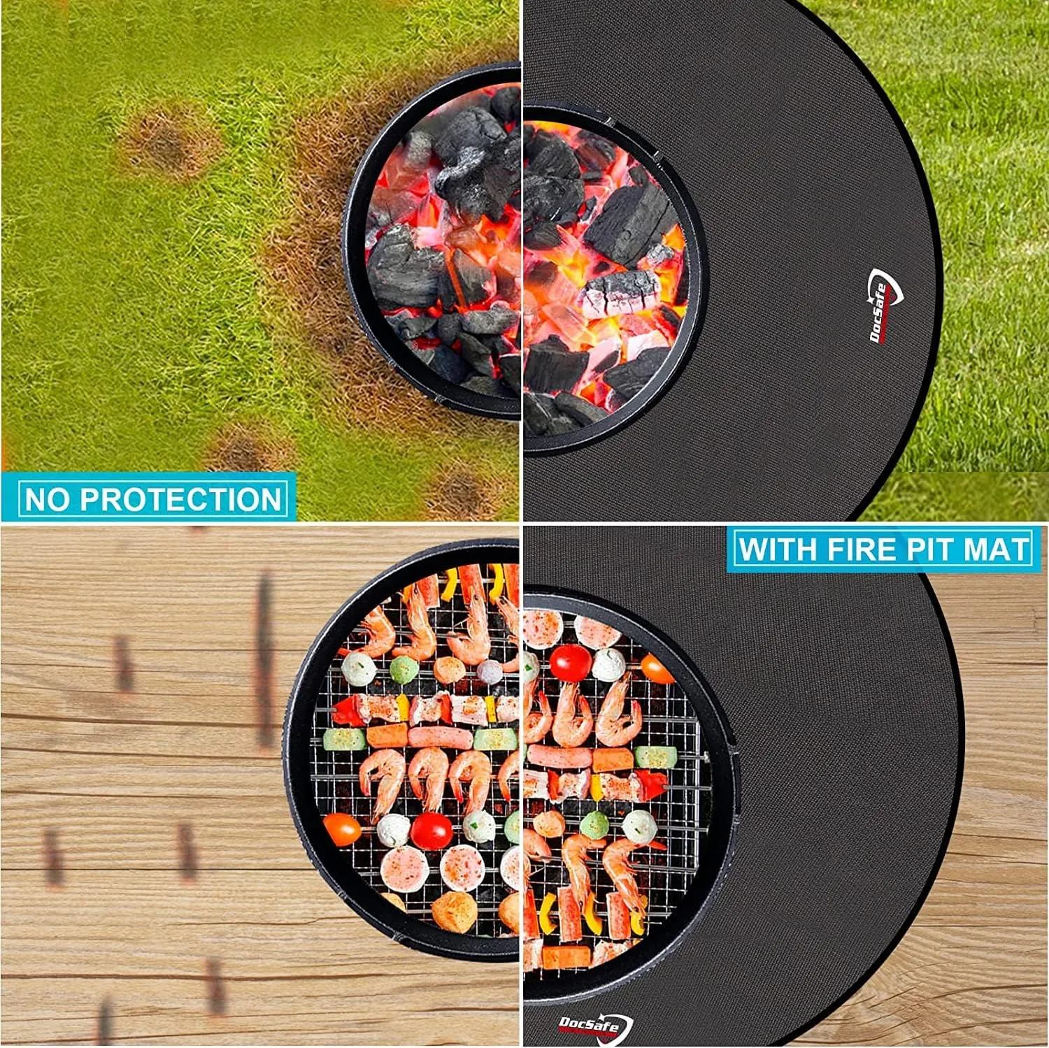DocSafe 60 x 60 inches Round Under Grill Mat,Large 4 Layers Fire Pit Mat,Fireproof Mat Heat Insulated Protector for Deck,Patio,Grass,Smoker,BBQ,Reusable Oil-Proof and Waterproof Indoor Fireplace Pad