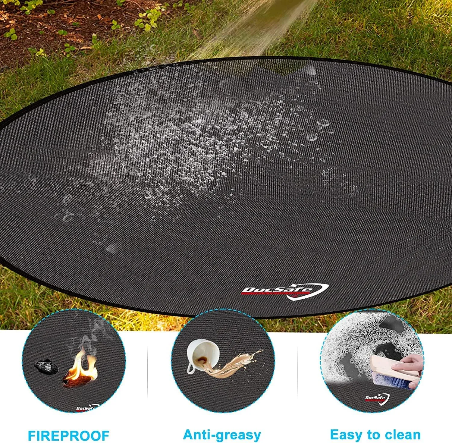 DocSafe 60 x 60 inches Round Under Grill Mat,Large 4 Layers Fire Pit Mat,Fireproof Mat Heat Insulated Protector for Deck,Patio,Grass,Smoker,BBQ,Reusable Oil-Proof and Waterproof Indoor Fireplace Pad