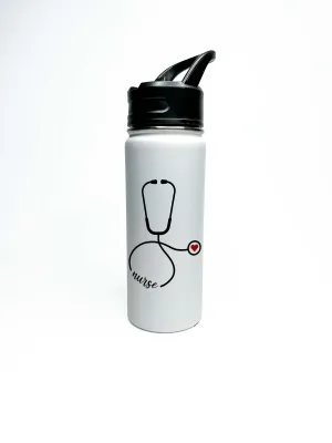 Doctor or Nurse Sports Water Bottle 18/32 oz Stainless Steel Insulated Flasks, Custom Water Bottle, Name Bottle, Stethoscope Keeps Cold 24 Hrs