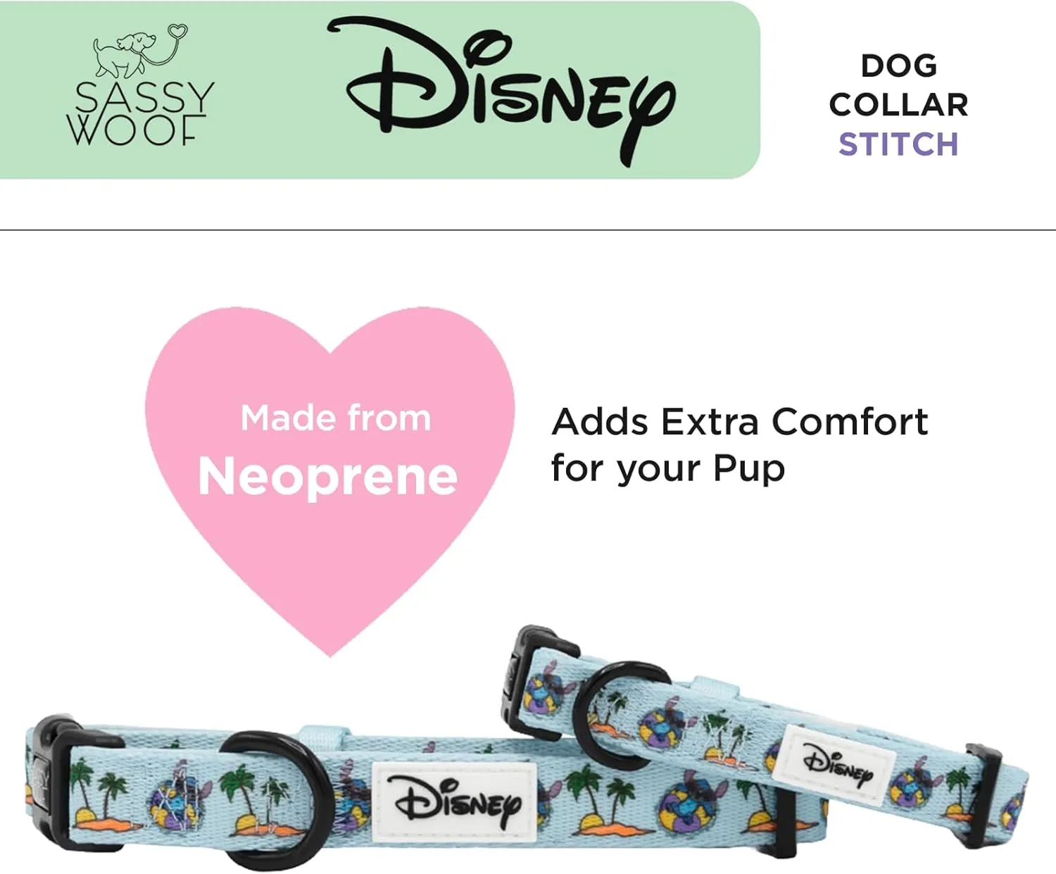 Dog Collar Disney Stitch - M, Adjustable, Durable, Comfortable and Stylish Pet Accessories for Medium Dogs - Officially Licensed