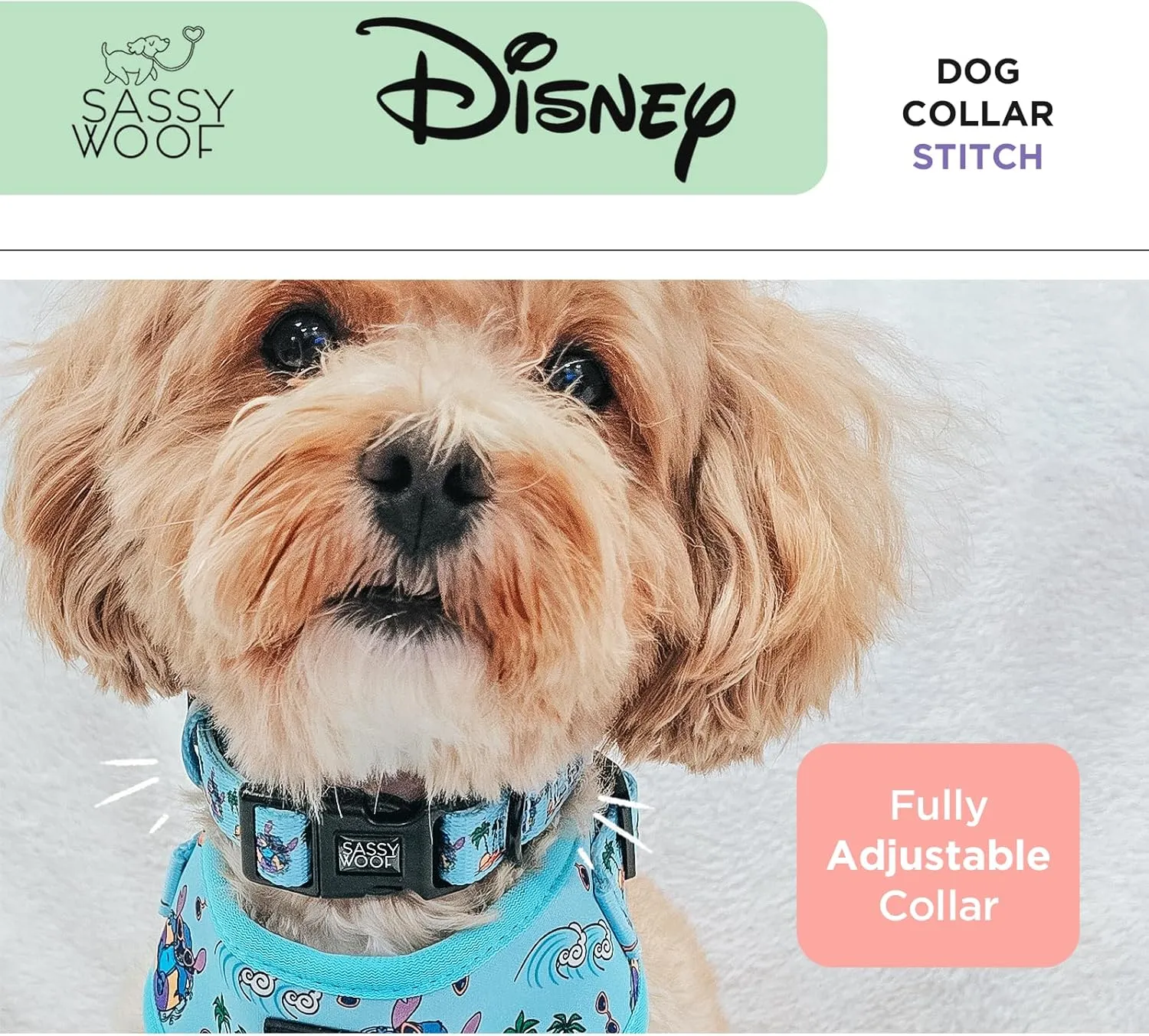 Dog Collar Disney Stitch - M, Adjustable, Durable, Comfortable and Stylish Pet Accessories for Medium Dogs - Officially Licensed