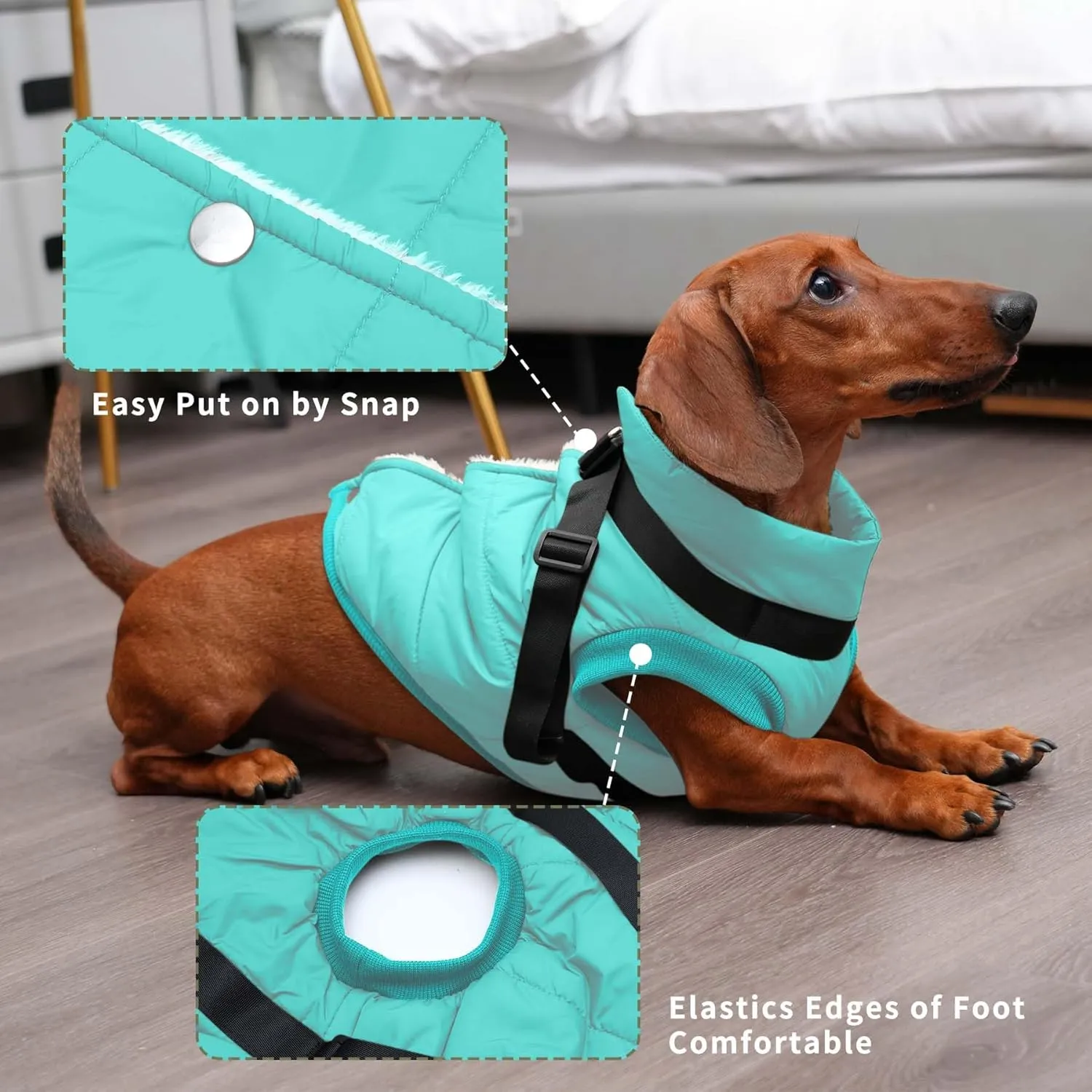 Dog Jacket with Harness,Fleece Lined Warm Puppy Coat for Winter,Soft Windproof Small Dog Vest,Bluegreen S