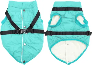 Dog Jacket with Harness,Fleece Lined Warm Puppy Coat for Winter,Soft Windproof Small Dog Vest,Bluegreen S