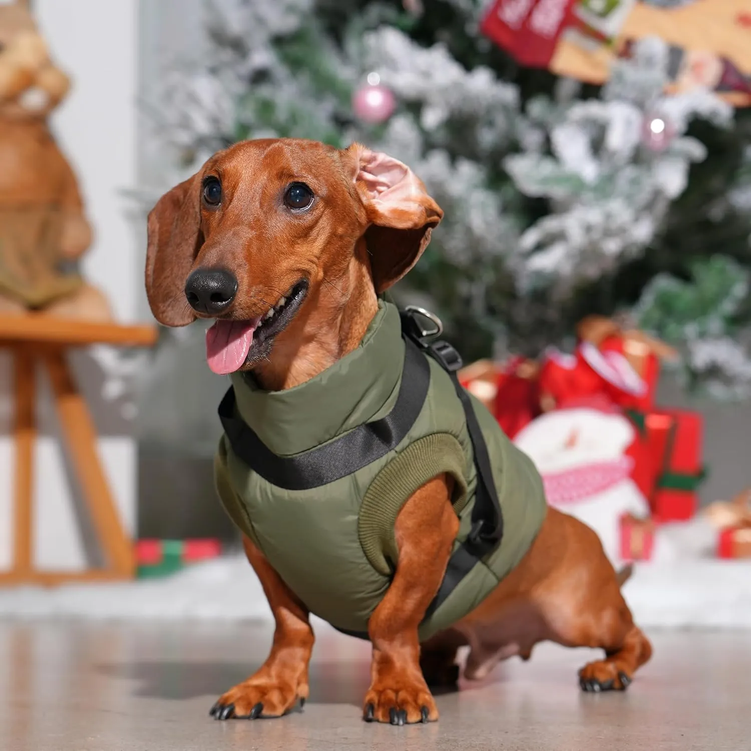 Dog Jacket with Harness,Fleece Lined Warm Puppy Coat for Winter,Soft Windproof Small Dog Vest,Green S