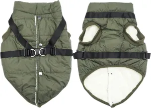 Dog Jacket with Harness,Fleece Lined Warm Puppy Coat for Winter,Soft Windproof Small Dog Vest,Green S