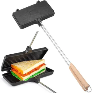 Double Campfire Pie Cooker with Long Removable Handles, Portable Pie Iron for Camping, Sandwich and Grilled Food Maker with Removable Handles