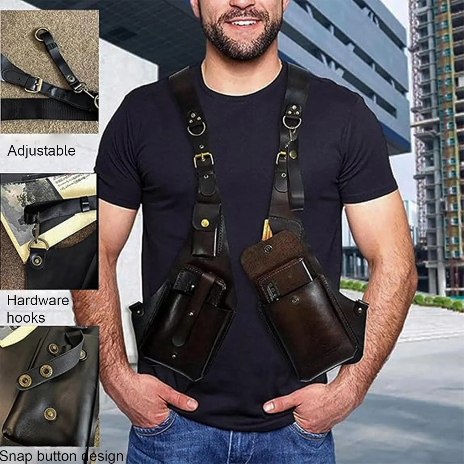 Double Shoulder Armpit Bag, Anti Theft Multi Pocket Bag For Men, Harness Bag, Anti-Theft Bag With Shoulder Harness For Men, Wallet Holster, Anti Underarm Shoulder Bag (Dark Brown)