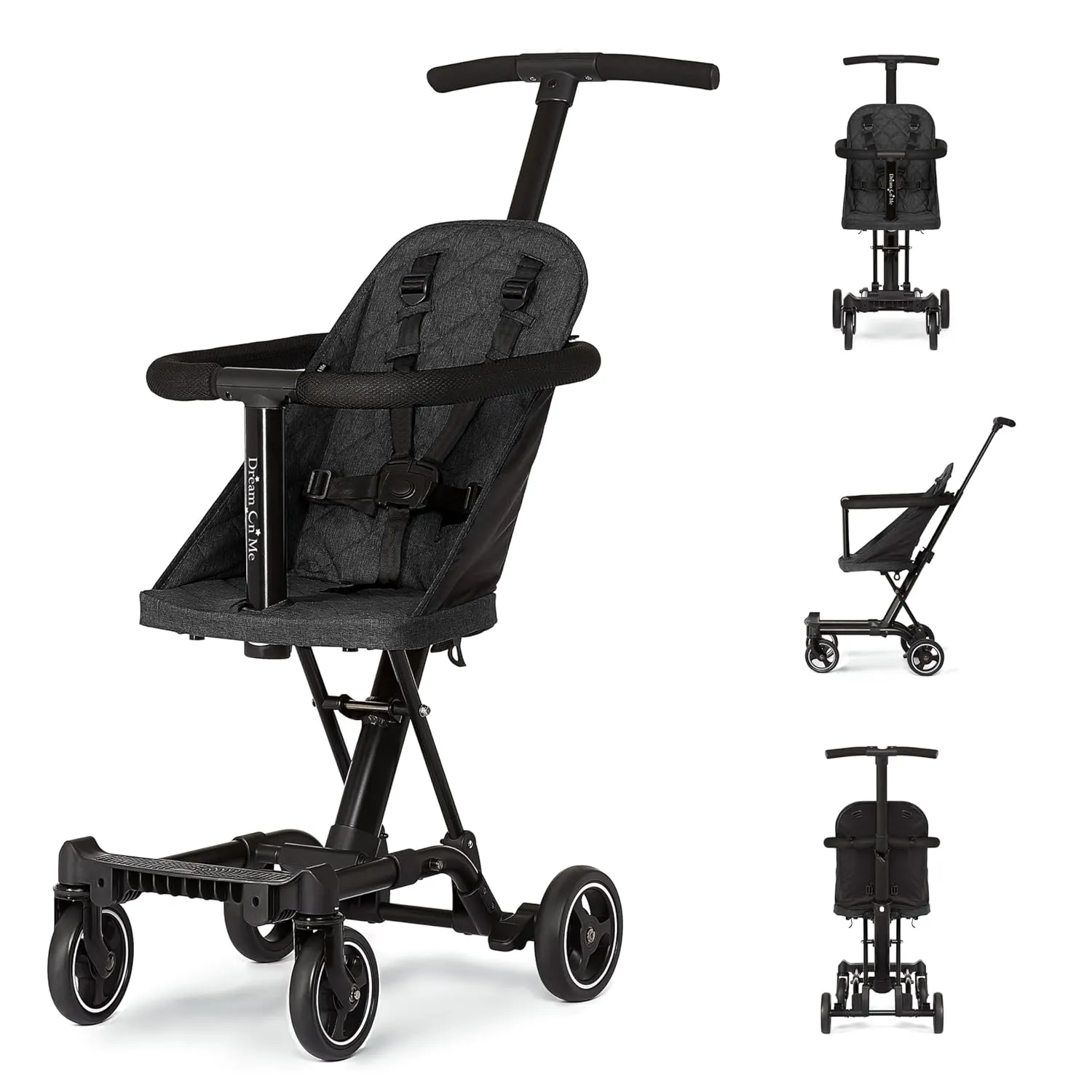 Dream On Me Lightweight and Compact Coast Rider Stroller with One Hand Easy Fold, Adjustable Handles and Soft Ride Wheels, Black