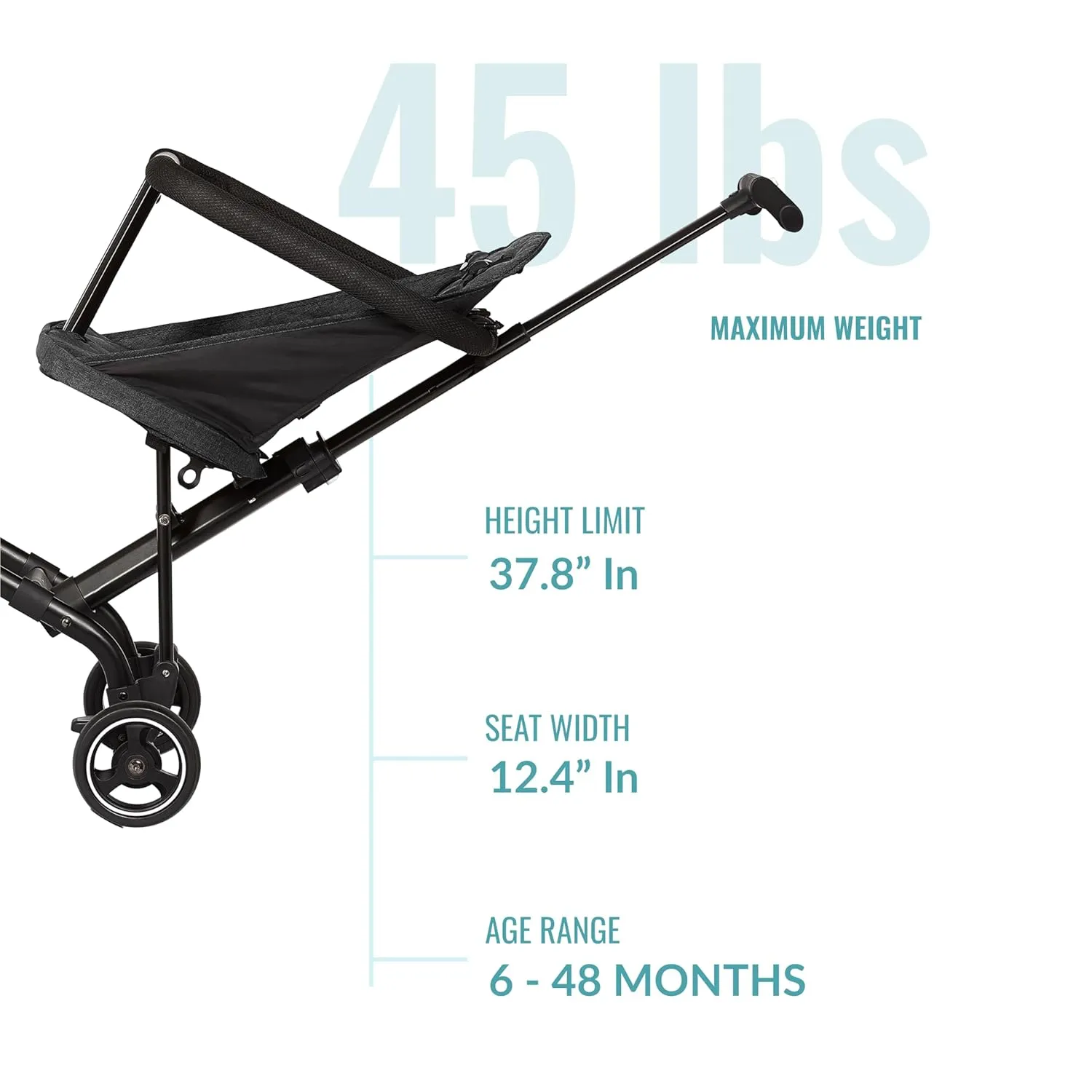 Dream On Me Lightweight and Compact Coast Rider Stroller with One Hand Easy Fold, Adjustable Handles and Soft Ride Wheels, Black