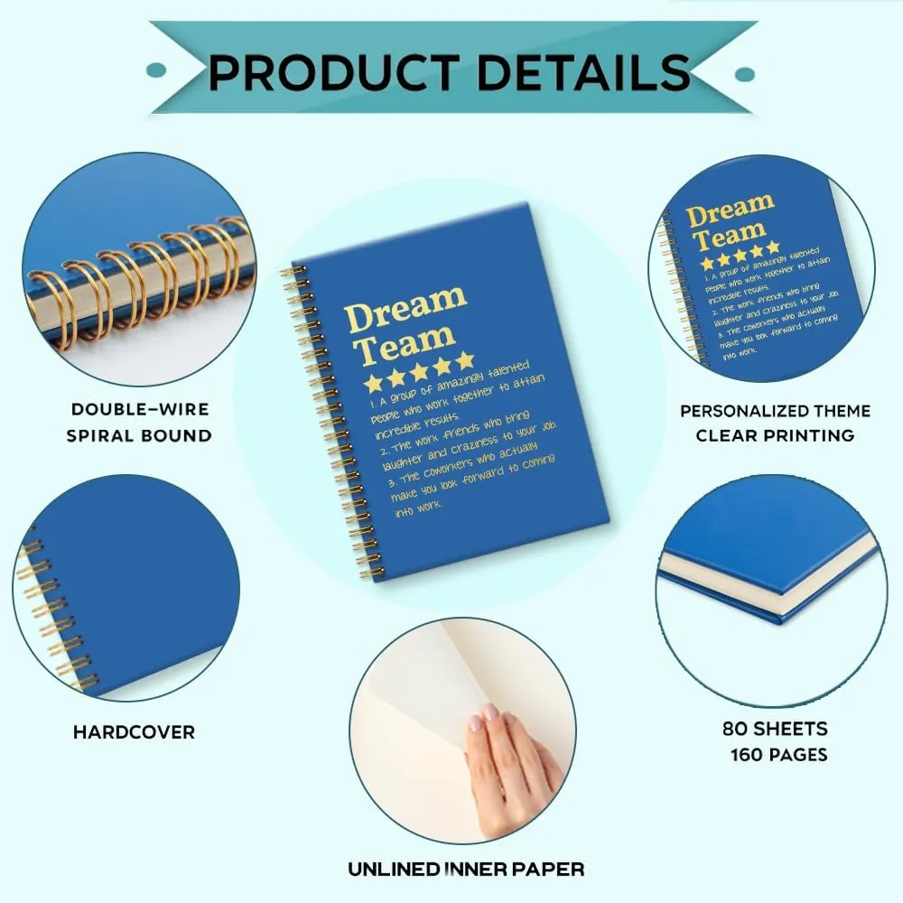 Dream Team Definition 160 Blank Pages Blue Spiral Notebook, New Job Gifts Promotion Gifts for Team Office Worker Colleague Friend, Team Member Gifts for Coworker, Employee Appreciation Gifts C