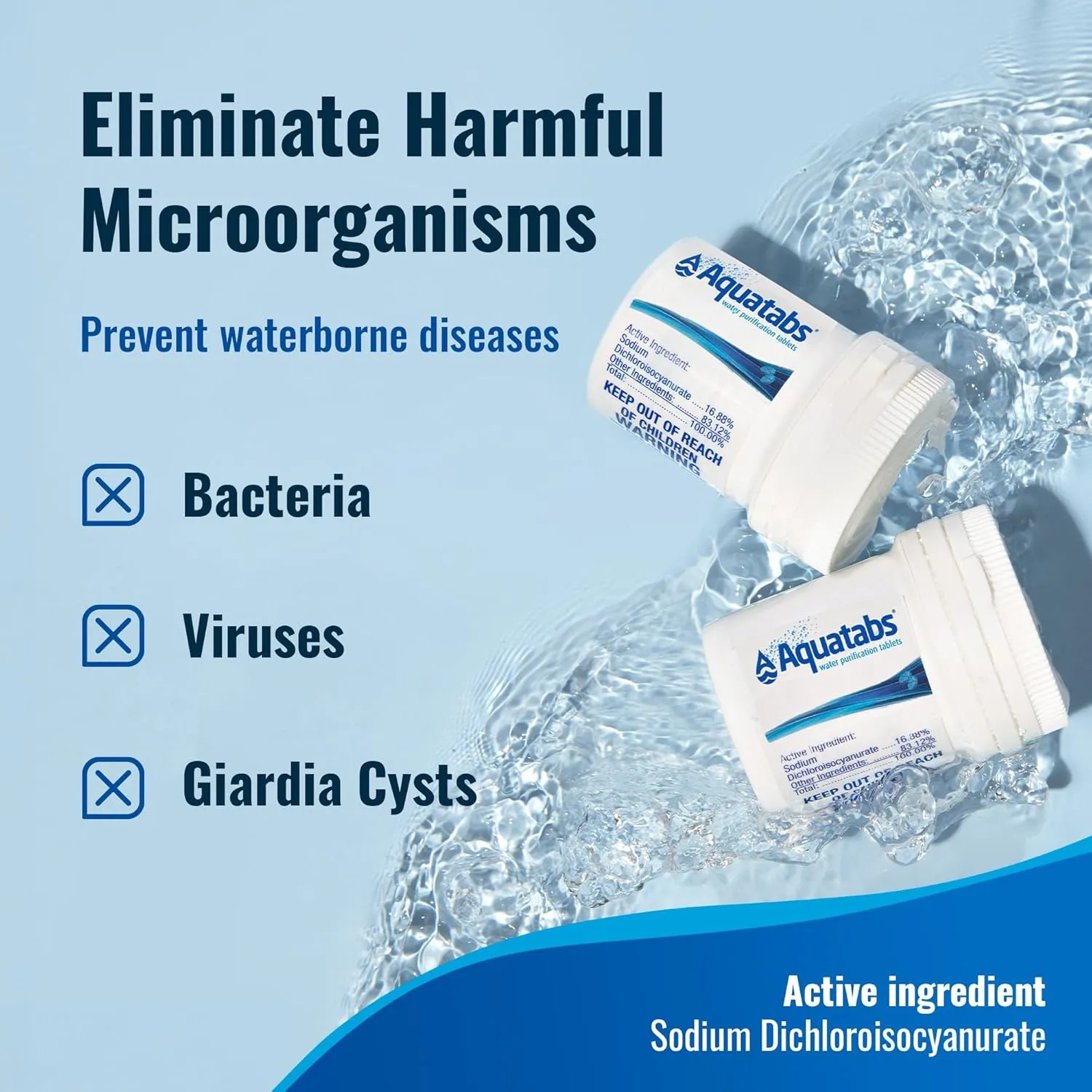 Drinking Water Essentials Kit - 200 Aquatabs Water Purification Tablets   50 Chlorine Test Strips - for Boat and RV Tanks - by Aquamarine Water Solutions