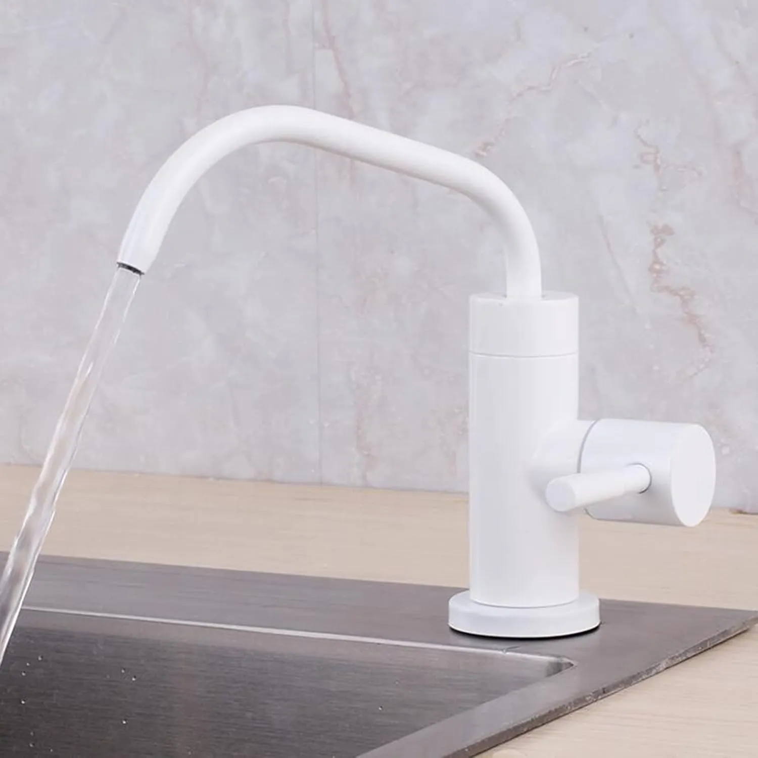 Drinking Water Purifier Faucet Stainless Steel Cold Water Only Single Hole Kitchen Water Filter Faucet-White