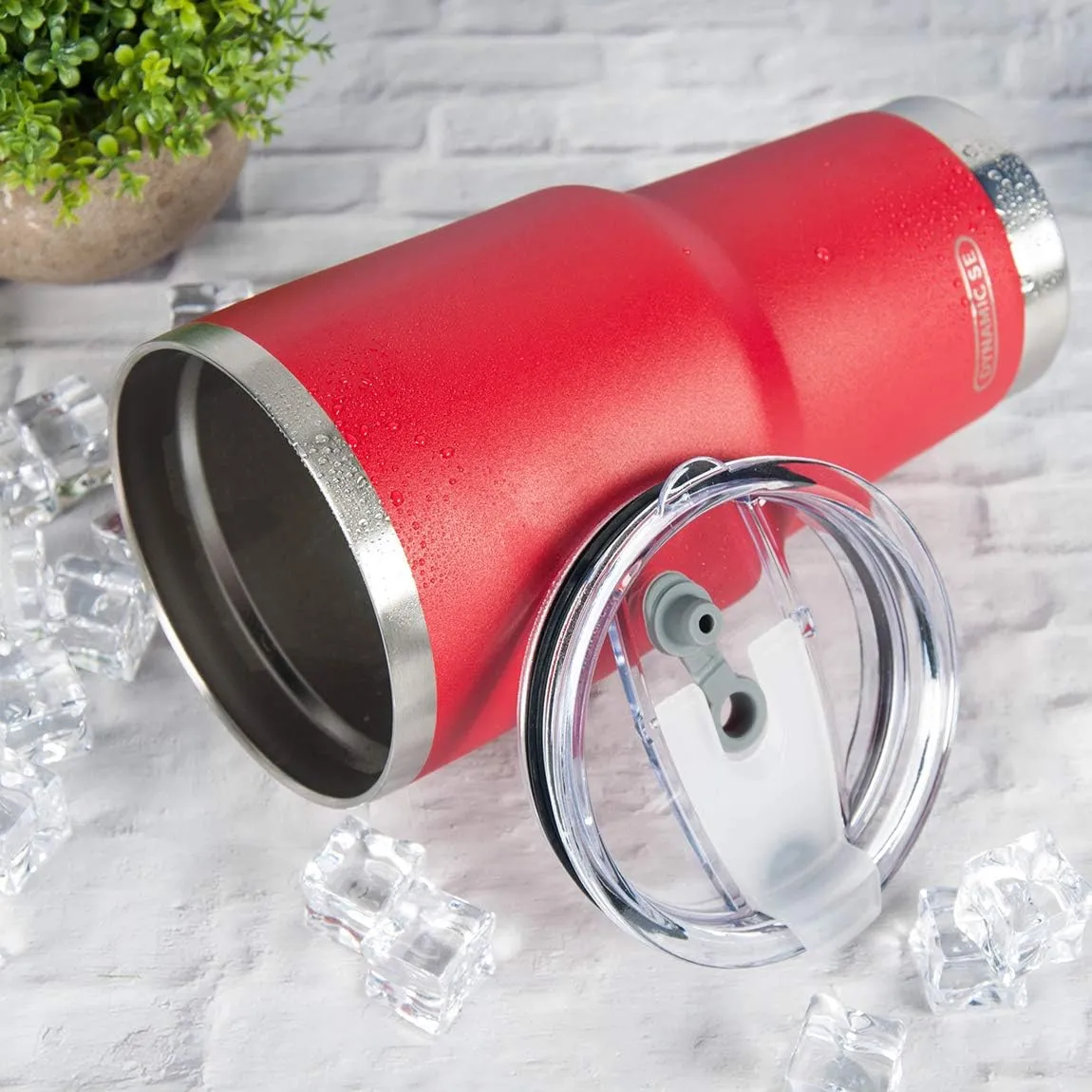 D·S 30oz Red Tumbler Stainless Steel Double Wall Vacuum Insulated Mug with Straw and Lid, Cleaning Brush for Cold and Hot Beverages (30oz Red)