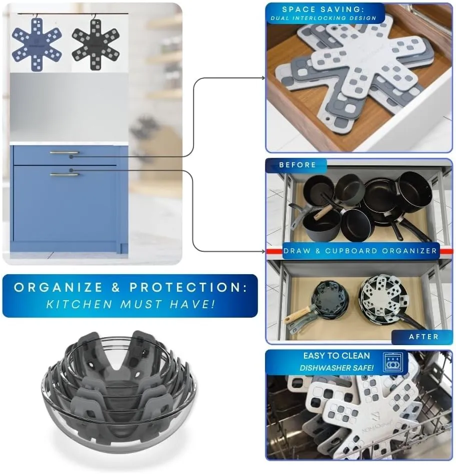 Dual-Use Silicone Pan Protectors for Stacking & Trivets for Hot Dishes | Silicone Trivet Mat | Perfect for Pot and Pan Protectors For Stacking | Cookware Protectors For Stacking (M-WHT/GREY)