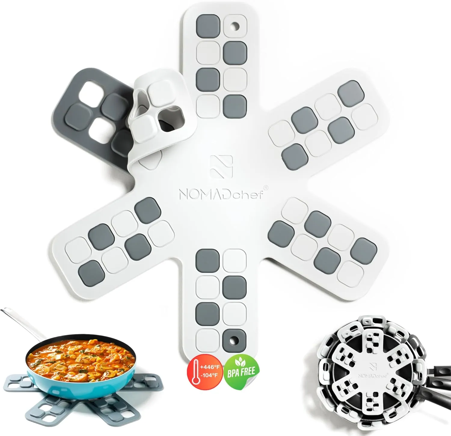 Dual-Use Silicone Pan Protectors for Stacking & Trivets for Hot Dishes | Silicone Trivet Mat | Perfect for Pot and Pan Protectors For Stacking | Cookware Protectors For Stacking (M-WHT/GREY)