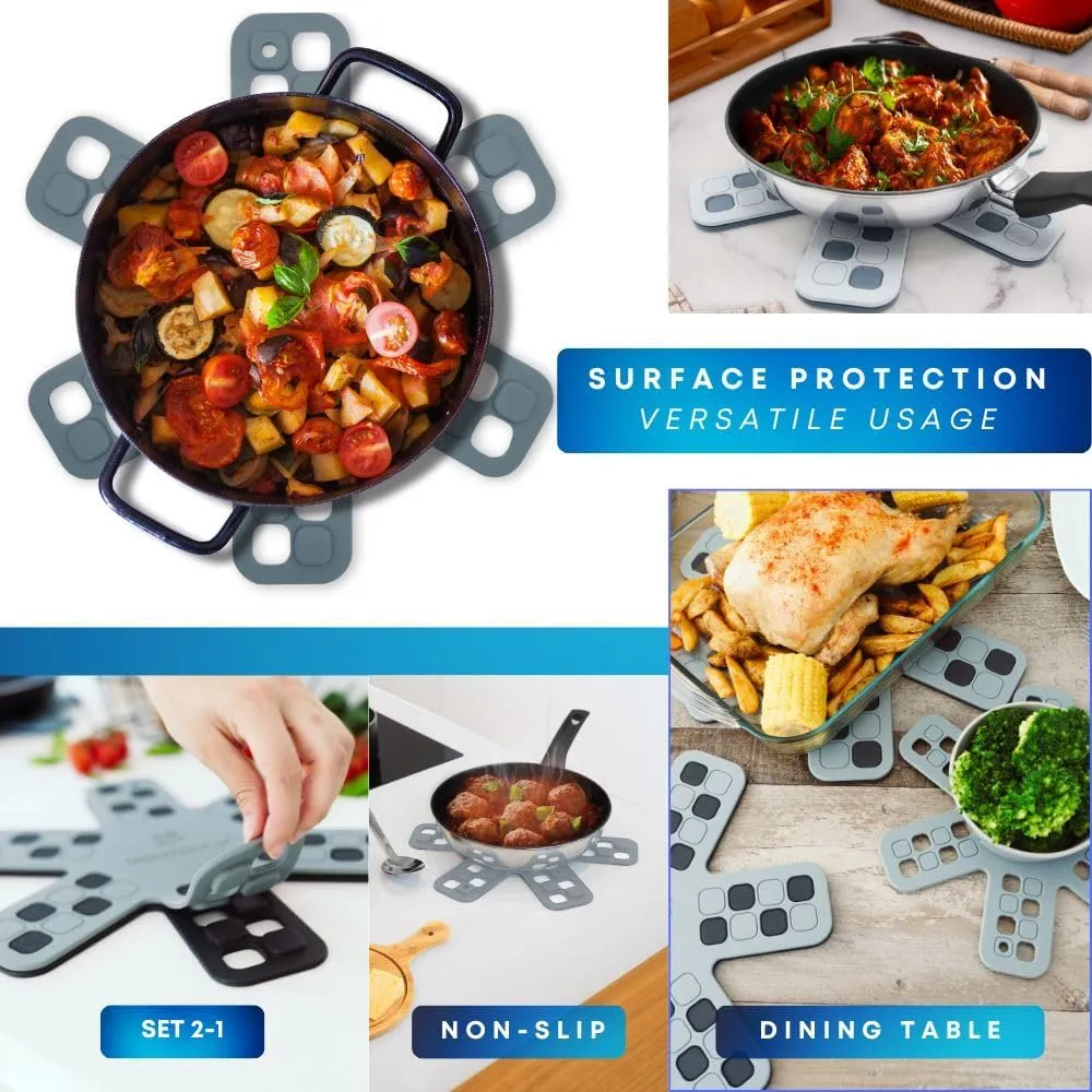 Dual-Use Silicone Pan Protectors for Stacking & Trivets for Hot Dishes | Silicone Trivet Mat | Perfect for Pot and Pan Protectors For Stacking | Cookware Protectors For Stacking (M-WHT/GREY)