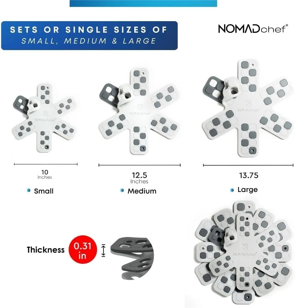 Dual-Use Silicone Pan Protectors for Stacking & Trivets for Hot Dishes | Silicone Trivet Mat | Perfect for Pot and Pan Protectors For Stacking | Cookware Protectors For Stacking (M-WHT/GREY)