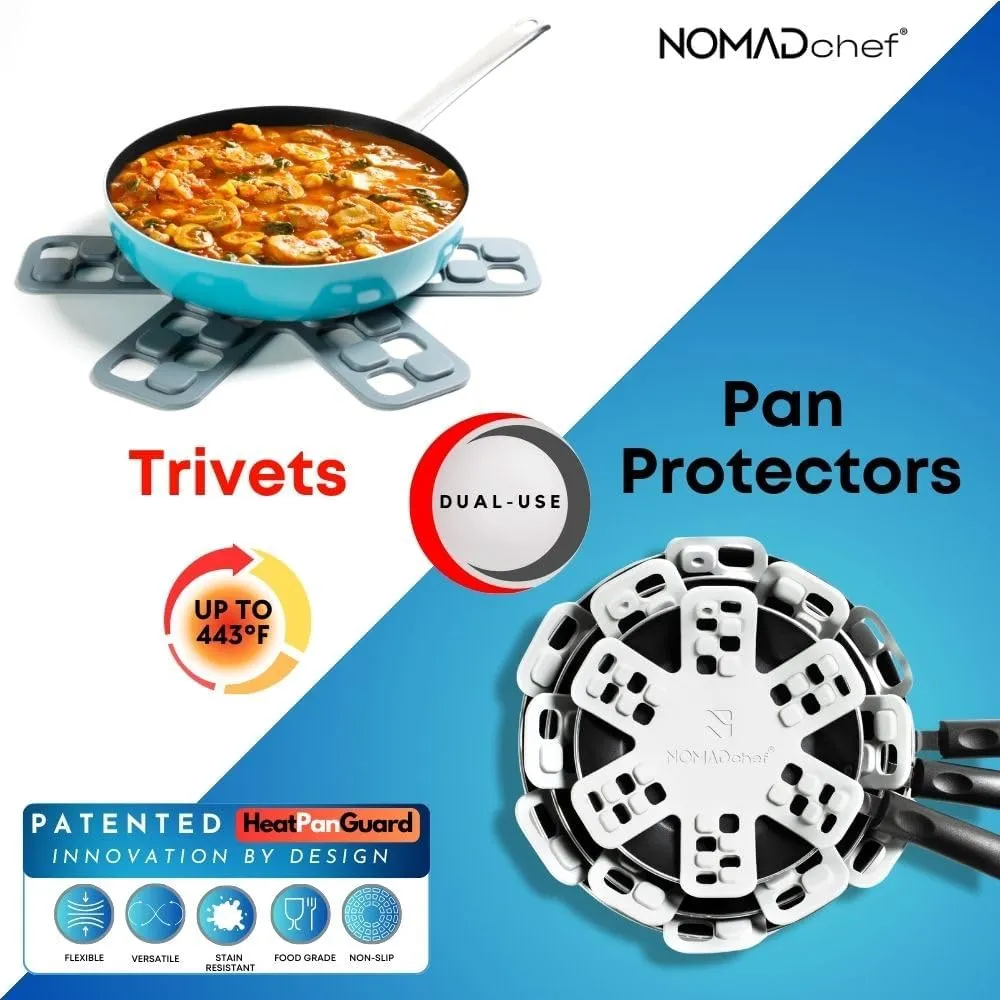 Dual-Use Silicone Pan Protectors for Stacking & Trivets for Hot Dishes | Silicone Trivet Mat | Perfect for Pot and Pan Protectors For Stacking | Cookware Protectors For Stacking (M-WHT/GREY)