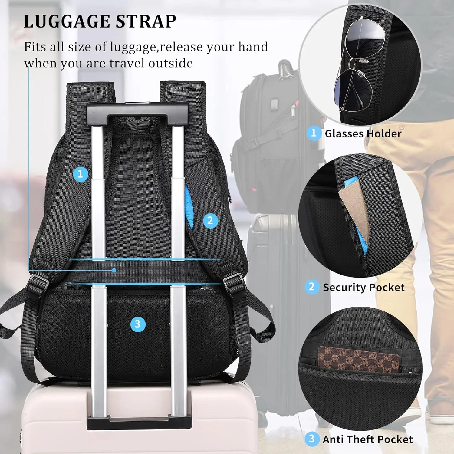 DUSLANG 50L Travel Laptop Backpack for Men Women, Extra Large Heavy Duty Carry on Backpack for Weekend Airline Approved Fits 17 Inch Computer with Rain Cover, Black