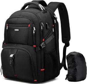 DUSLANG 50L Travel Laptop Backpack for Men Women, Extra Large Heavy Duty Carry on Backpack for Weekend Airline Approved Fits 17 Inch Computer with Rain Cover, Black