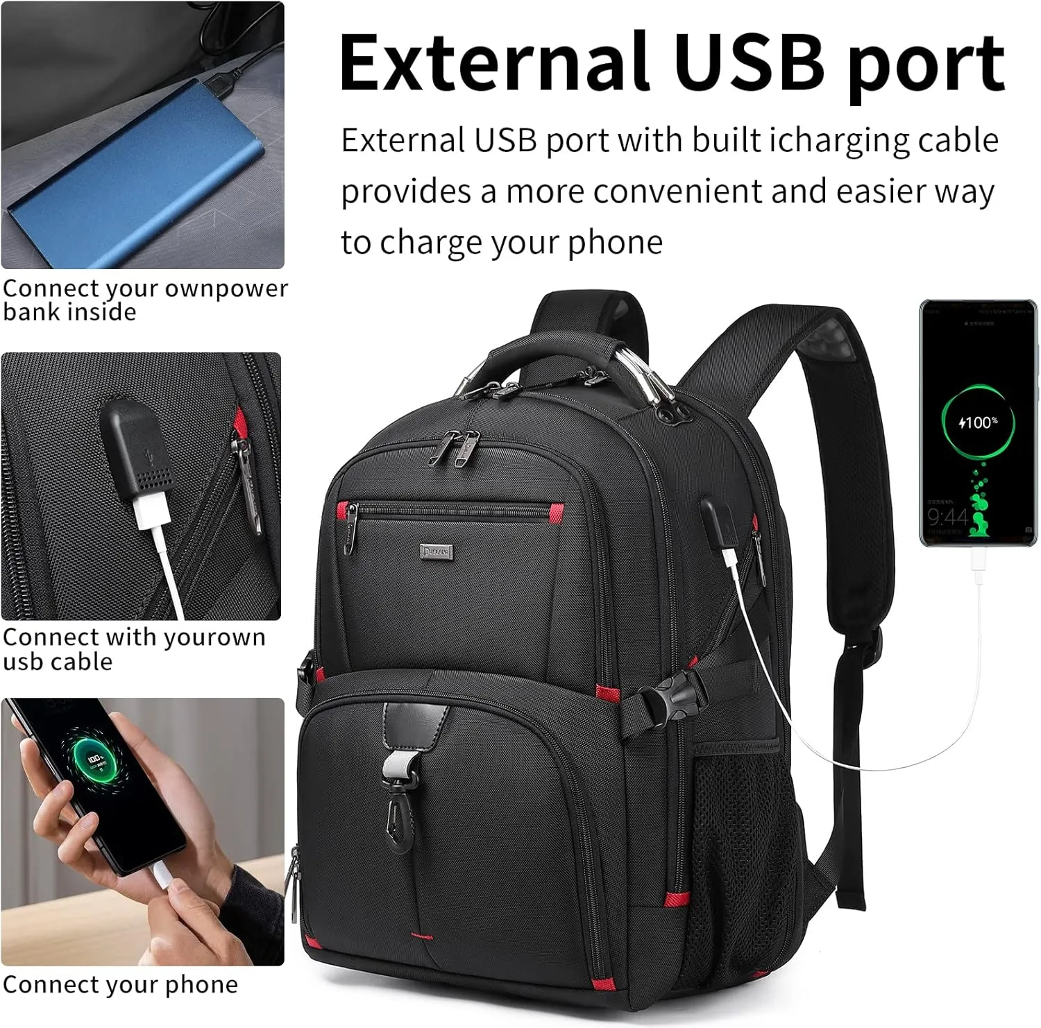DUSLANG 50L Travel Laptop Backpack for Men Women, Extra Large Heavy Duty Carry on Backpack for Weekend Airline Approved Fits 17 Inch Computer with Rain Cover, Black