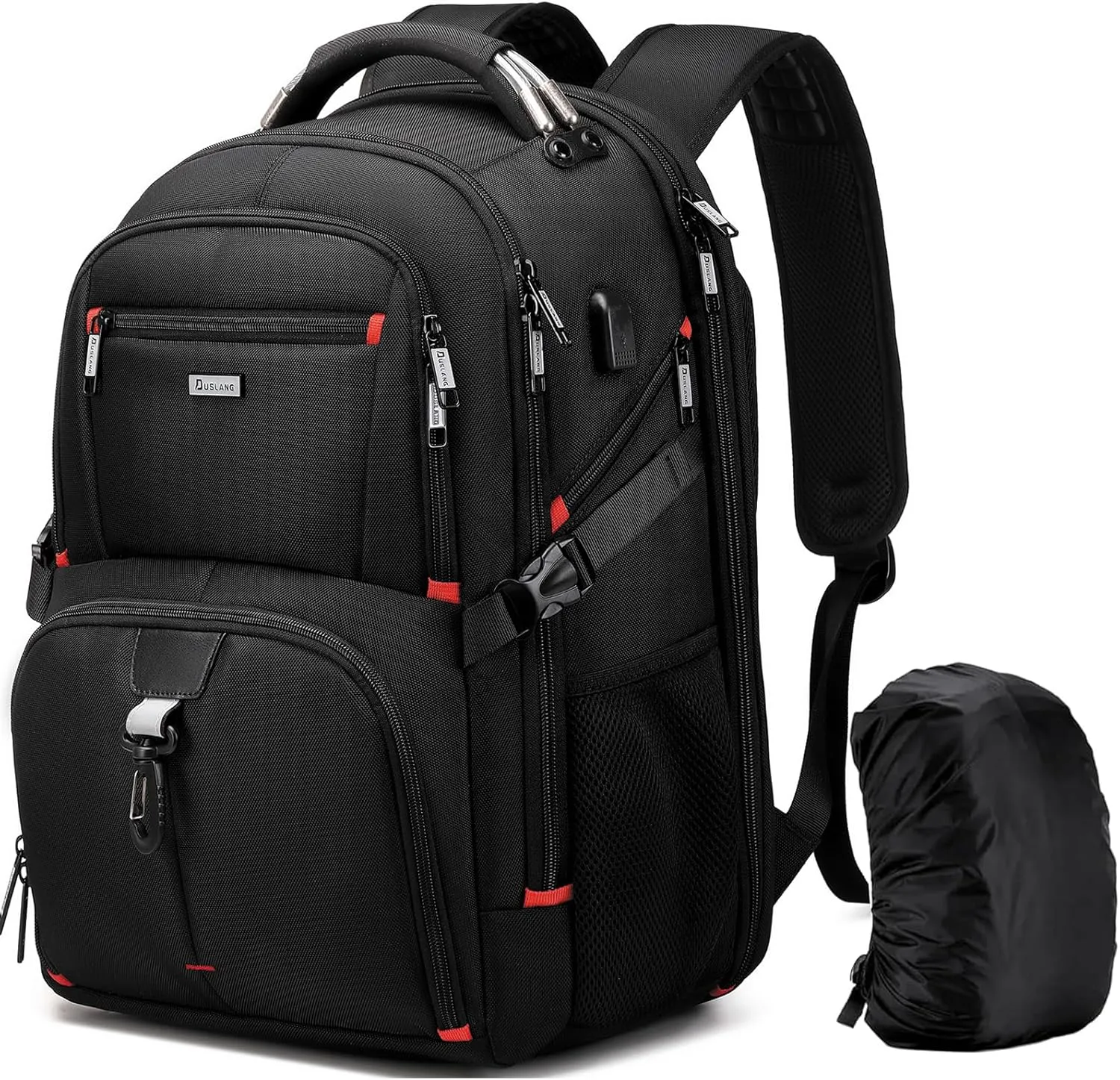 DUSLANG 50L Travel Laptop Backpack for Men Women, Extra Large Heavy Duty Carry on Backpack for Weekend Airline Approved Fits 17 Inch Computer with Rain Cover, Black