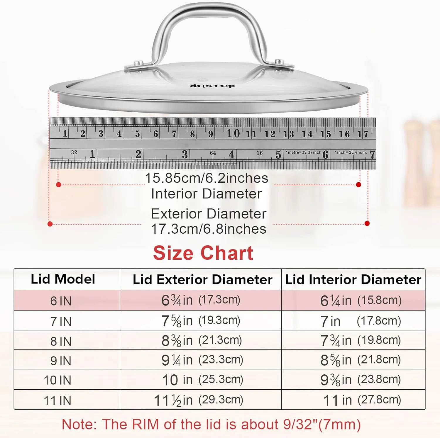 Duxtop Cookware Glass Replacement Lid (Exterior Diameter: 6-3/4inch, Interior Diameter: 6-1/4inch)