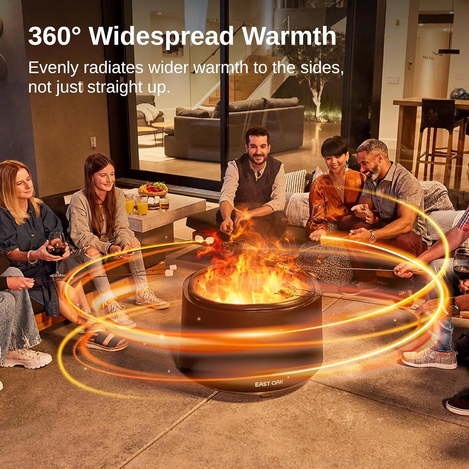 EAST OAK Camber Smokeless Fire Pit 29'' for Outdoor Patio, 304 Stainless Steel Wood Burning Fireplace, Portable Bonfire Pit with Poker, Stand & Removable Ash Pan for Camping