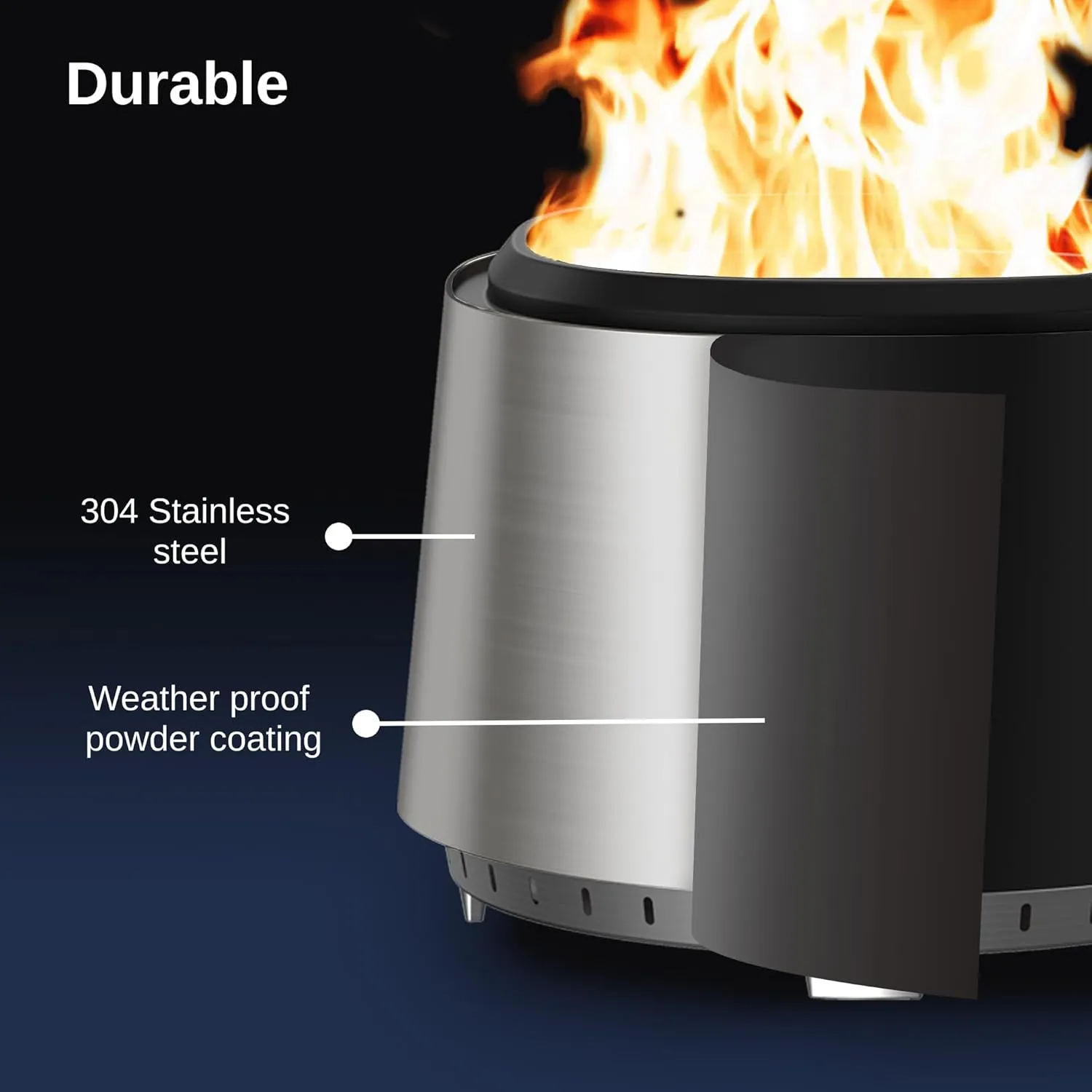 EAST OAK Camber Smokeless Fire Pit 29'' for Outdoor Patio, 304 Stainless Steel Wood Burning Fireplace, Portable Bonfire Pit with Poker, Stand & Removable Ash Pan for Camping