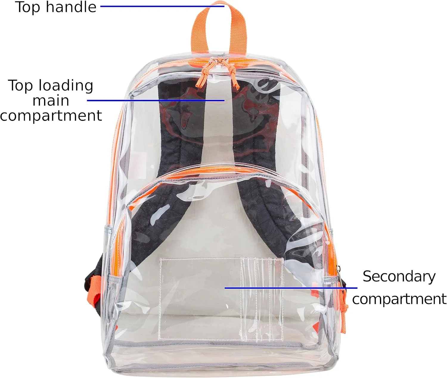 Eastsport Clear Backpack Stadium Approved Clear Bag for Concerts, Sports Events Festivals, College, Work, Orange Snake