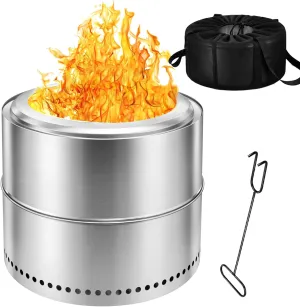 Edostory Smokeless Fire Pit, 20 Inch Portable Outdoor Wood Burning Firepit with Removable Ash Pan - Perfect for Camping and Backyard Gatherings, Ideal for 4-6 People, 304 Stainless Steel