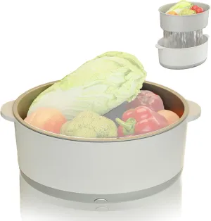 Electric Fruit and Vegetable Washing Machine, Double Layer Multifunctional Washing Basket – Time-Saving and Efficient, Second Generation, White